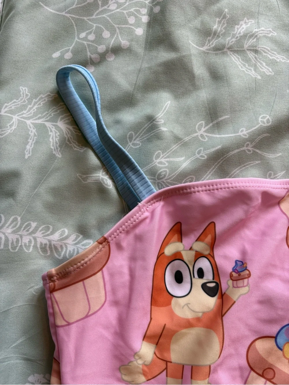 Bluey Kids' Pink One-Piece Swimsuit with Cupcake Print